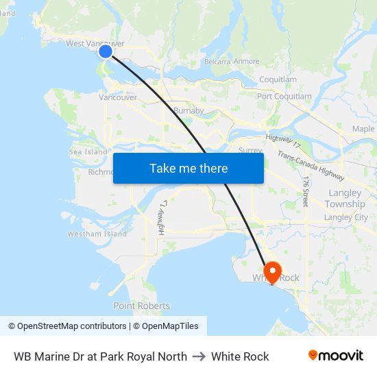 WB Marine Dr at Park Royal North to White Rock map