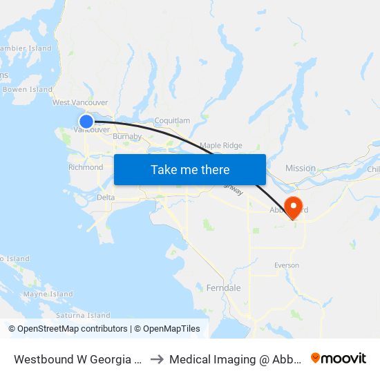 Westbound W Georgia St @ Denman St to Medical Imaging @ Abbotsford Hospital map