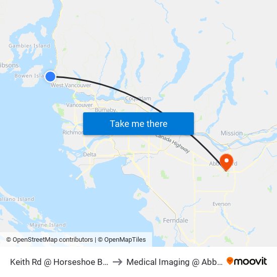 Keith Rd @ Horseshoe Bay Ferry Terminal to Medical Imaging @ Abbotsford Hospital map