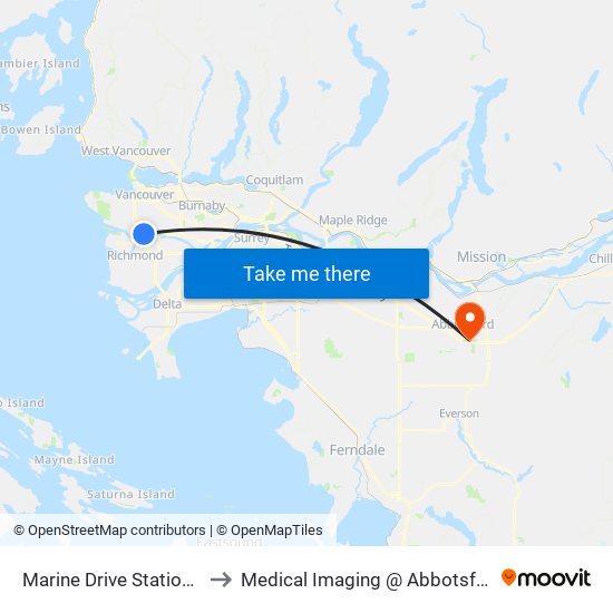 Marine Drive Station @ Bay 1 to Medical Imaging @ Abbotsford Hospital map