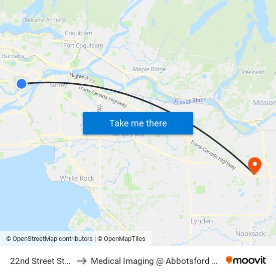 22nd Street Station to Medical Imaging @ Abbotsford Hospital map