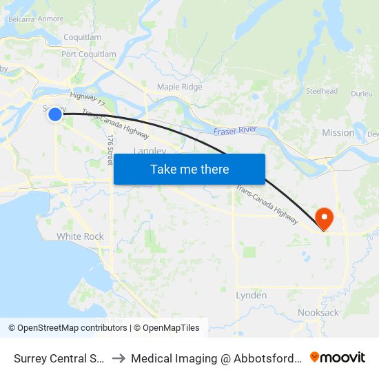 Surrey Central Station to Medical Imaging @ Abbotsford Hospital map
