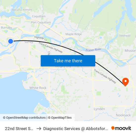 22nd Street Station to Diagnostic Services @ Abbotsford Hospital map