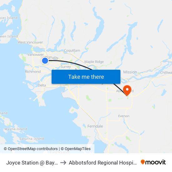Joyce Station @ Bay 4 to Abbotsford Regional Hospital map