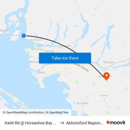 Keith Rd @ Horseshoe Bay Ferry Terminal to Abbotsford Regional Hospital map