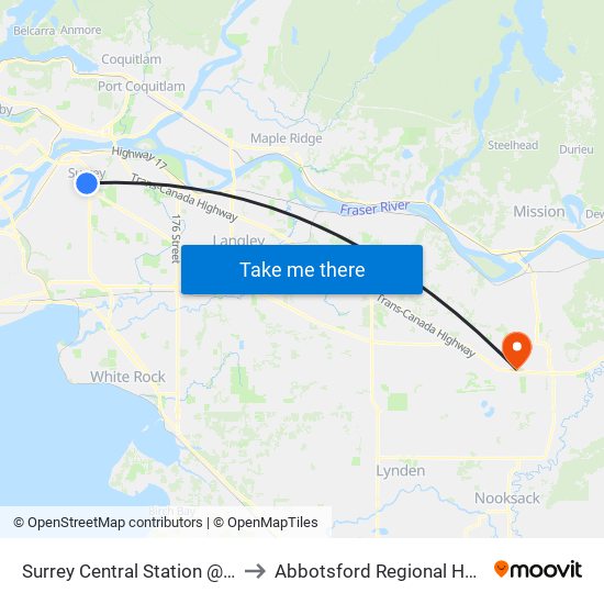 Surrey Central Station @ Bay 8 to Abbotsford Regional Hospital map