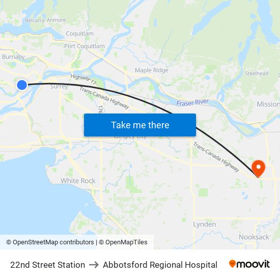 22nd Street Station to Abbotsford Regional Hospital map