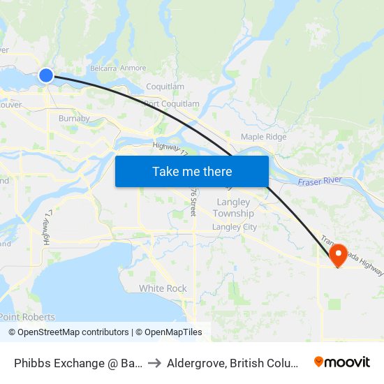 Phibbs Exchange @ Bay 1 to Aldergrove, British Columbia map