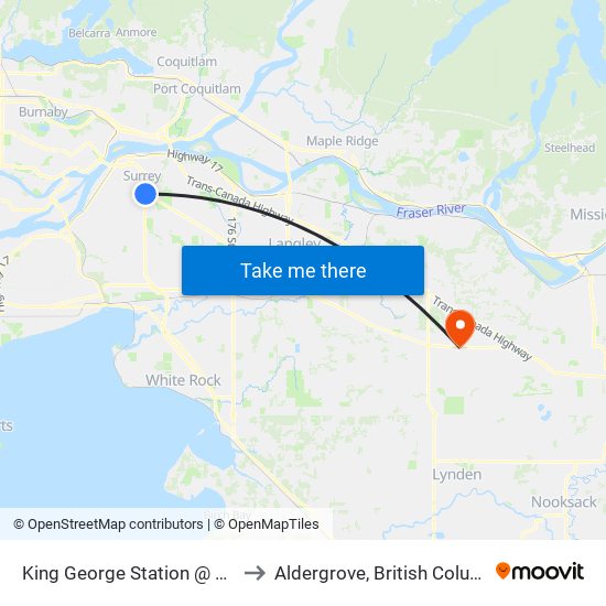 King George Station @ Bay 4 to Aldergrove, British Columbia map