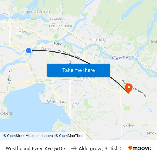 Westbound Ewen Ave @ Derwent Way to Aldergrove, British Columbia map