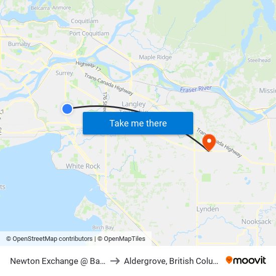 Newton Exchange @ Bay 12 to Aldergrove, British Columbia map