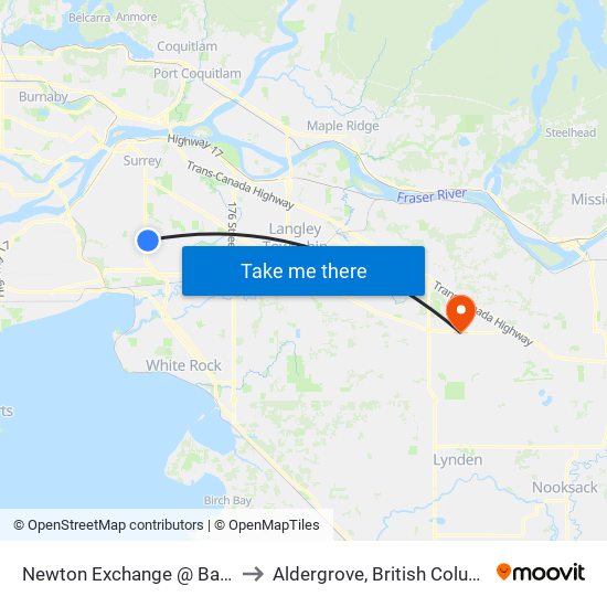 Newton Exchange @ Bay 10 to Aldergrove, British Columbia map