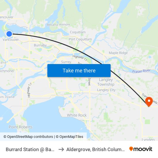 Burrard Station @ Bay 7 to Aldergrove, British Columbia map