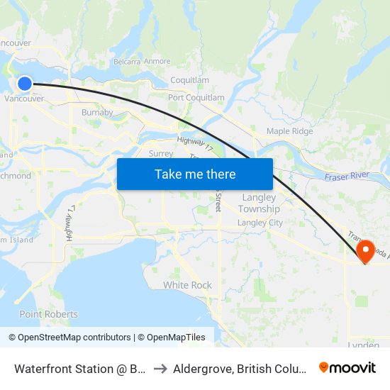 Waterfront Station @ Bay 2 to Aldergrove, British Columbia map