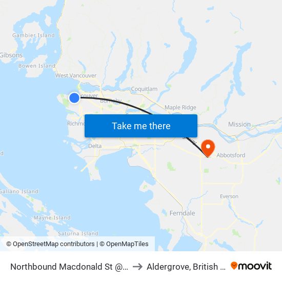 Northbound Macdonald St @ W Broadway to Aldergrove, British Columbia map