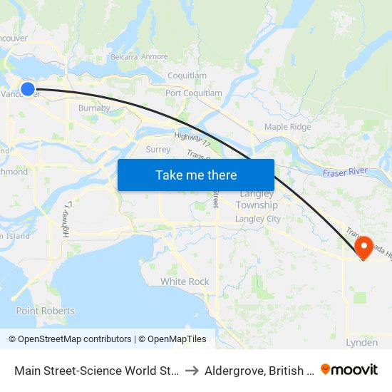 Main Street-Science World Station @ Bay 2 to Aldergrove, British Columbia map