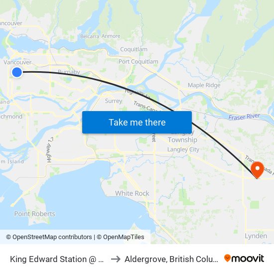 King Edward Station @ Bay 4 to Aldergrove, British Columbia map