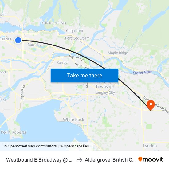 Westbound E Broadway @ Renfrew St to Aldergrove, British Columbia map