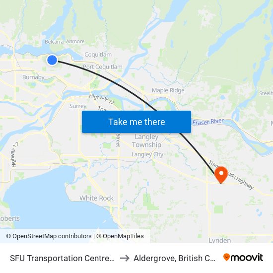 SFU Transportation Centre @ Bay 2 to Aldergrove, British Columbia map