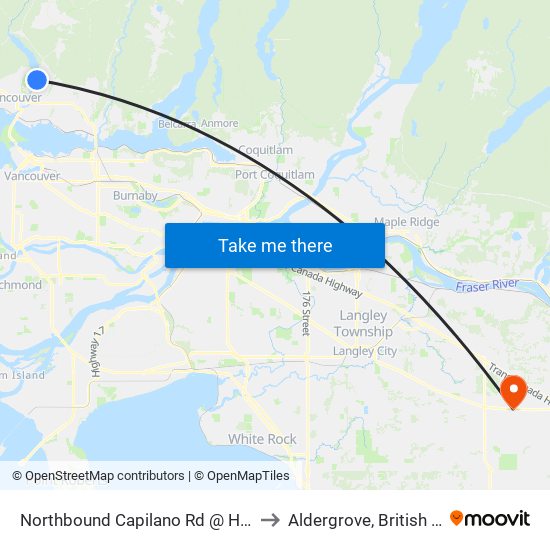 Northbound Capilano Rd @ Handsworth Rd to Aldergrove, British Columbia map