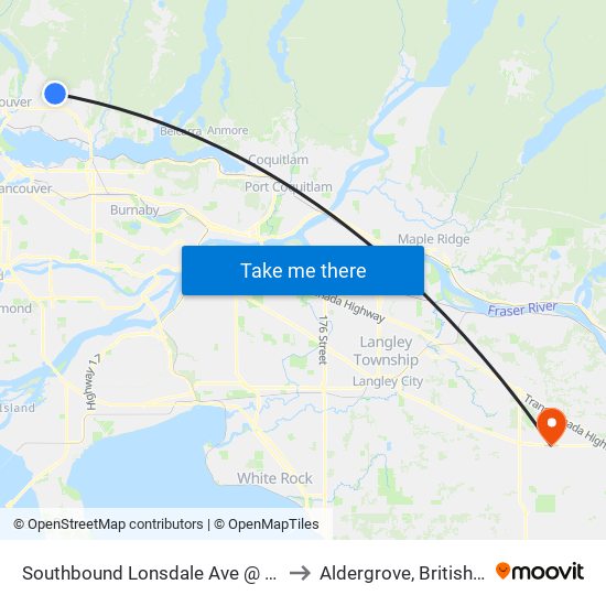 Southbound Lonsdale Ave @ W Balmoral Rd to Aldergrove, British Columbia map