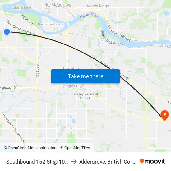 Southbound 152 St @ 101 Ave to Aldergrove, British Columbia map