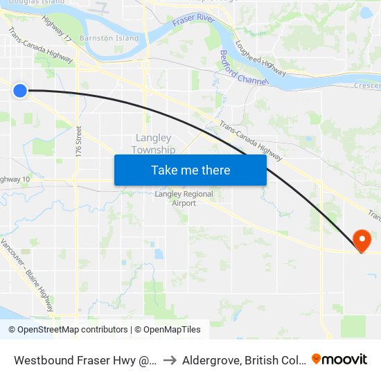 Westbound Fraser Hwy @ 156 St to Aldergrove, British Columbia map