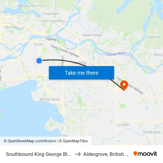 Southbound King George Blvd @ 80 Ave to Aldergrove, British Columbia map