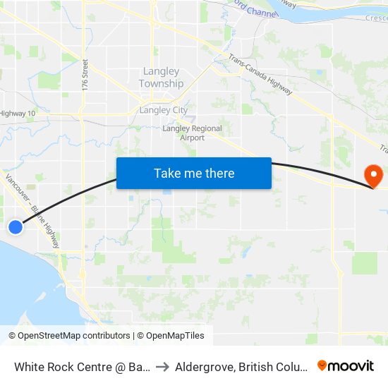 White Rock Centre @ Bay 10 to Aldergrove, British Columbia map