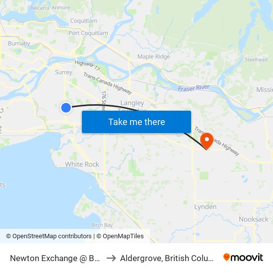 Newton Exchange @ Bay 2 to Aldergrove, British Columbia map