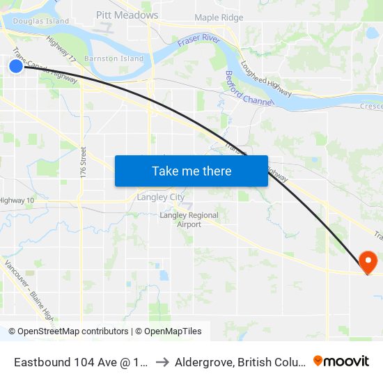 Eastbound 104 Ave @ 152 St to Aldergrove, British Columbia map