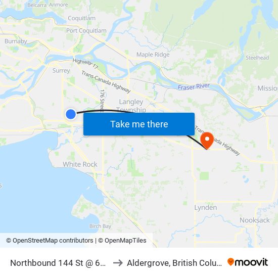 Northbound 144 St @ 64 Ave to Aldergrove, British Columbia map