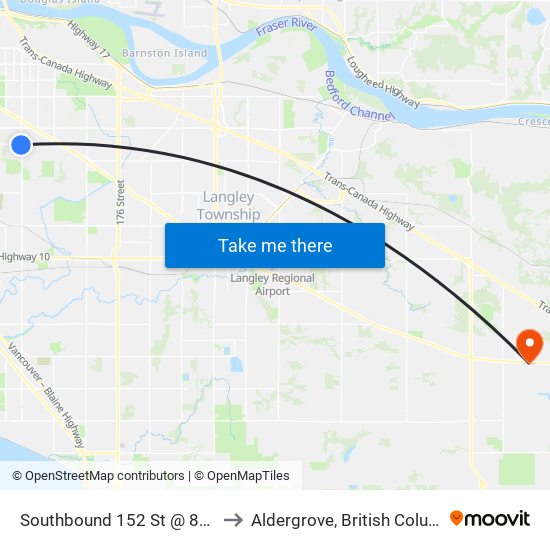 Southbound 152 St @ 84 Ave to Aldergrove, British Columbia map