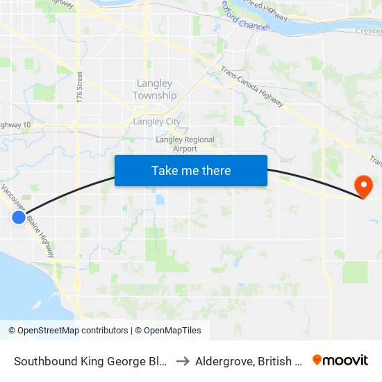 Southbound King George Blvd @ 24 Ave to Aldergrove, British Columbia map