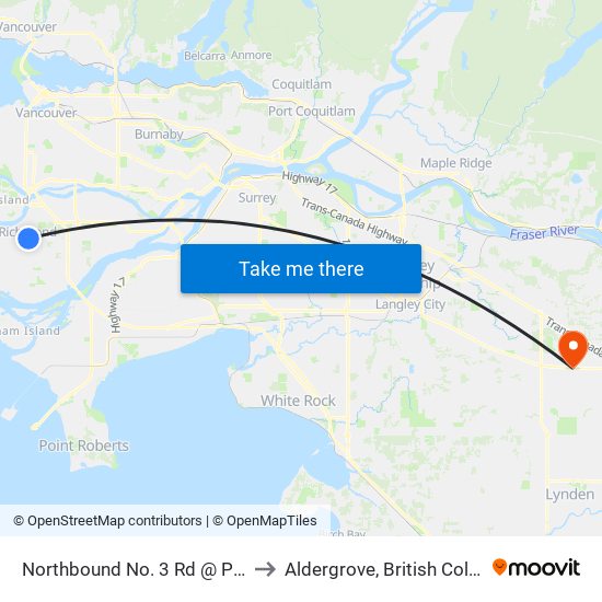 Northbound No. 3 Rd @ Park Rd to Aldergrove, British Columbia map