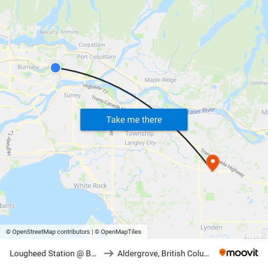 Lougheed Station @ Bay 8 to Aldergrove, British Columbia map