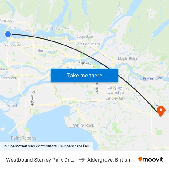 Westbound Stanley Park Dr @ Pipeline Rd to Aldergrove, British Columbia map