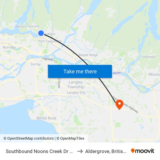 Southbound Noons Creek Dr @ Heather Place to Aldergrove, British Columbia map