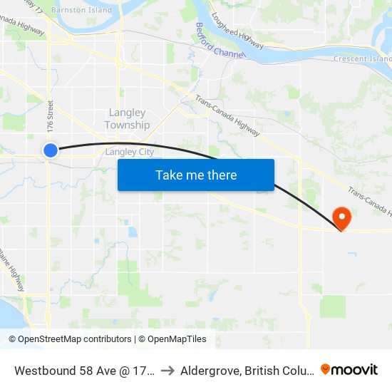 Westbound 58 Ave @ 176a St to Aldergrove, British Columbia map