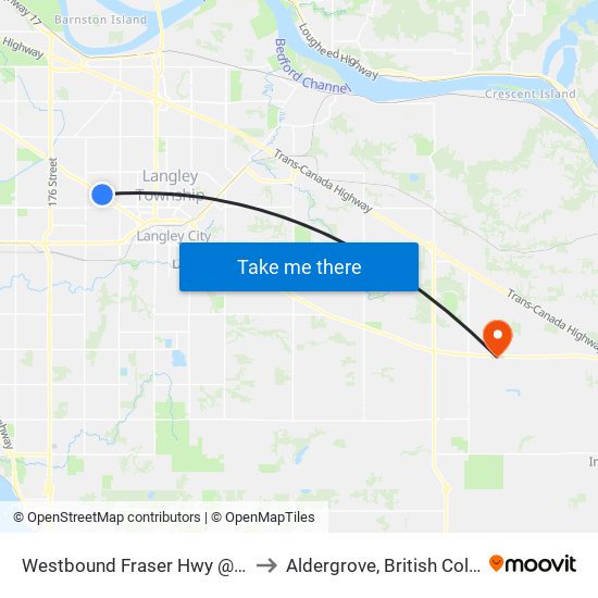 Westbound Fraser Hwy @ 188 St to Aldergrove, British Columbia map
