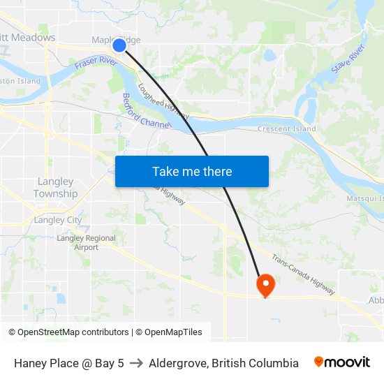 Haney Place @ Bay 5 to Aldergrove, British Columbia map