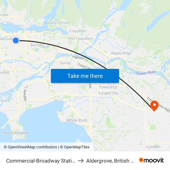 Commercial-Broadway Station @ Bay 5 to Aldergrove, British Columbia map