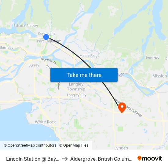 Lincoln Station @ Bay 2 to Aldergrove, British Columbia map