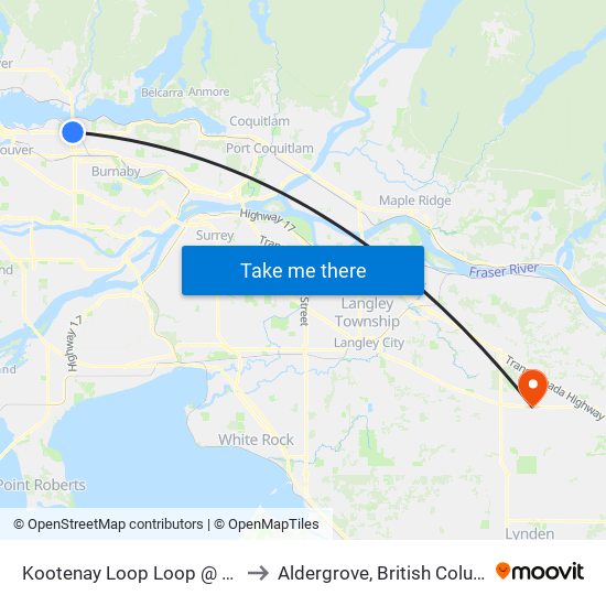 Kootenay Loop @ Bay 2 to Aldergrove, British Columbia map