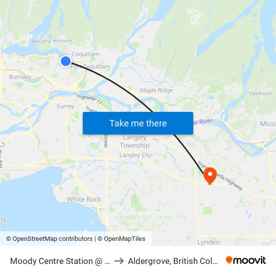 Moody Centre Station @ Bay 9 to Aldergrove, British Columbia map