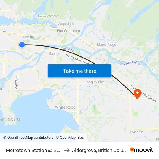 Metrotown Station @ Bay 14 to Aldergrove, British Columbia map