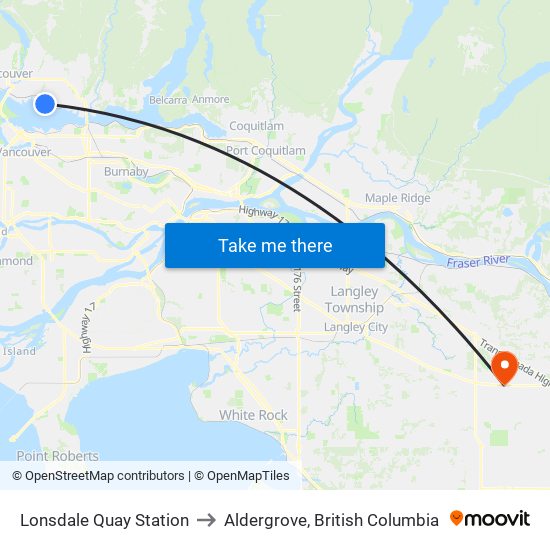 Lonsdale Quay Station to Aldergrove, British Columbia map