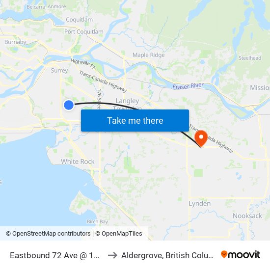 Eastbound 72 Ave @ 144 St to Aldergrove, British Columbia map