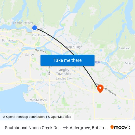 Southbound Noons Creek Dr @ David Ave to Aldergrove, British Columbia map