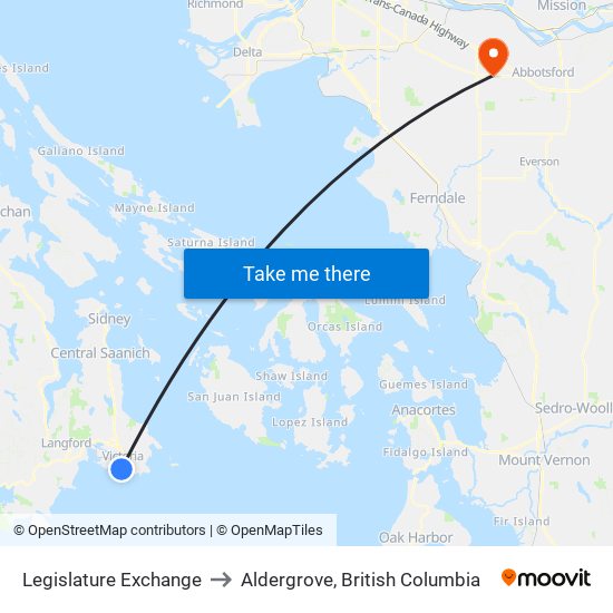 Legislature Exchange to Aldergrove, British Columbia map
